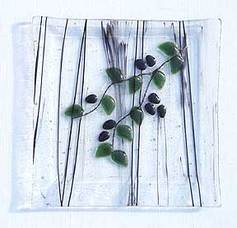 olive branch fused glass plate
