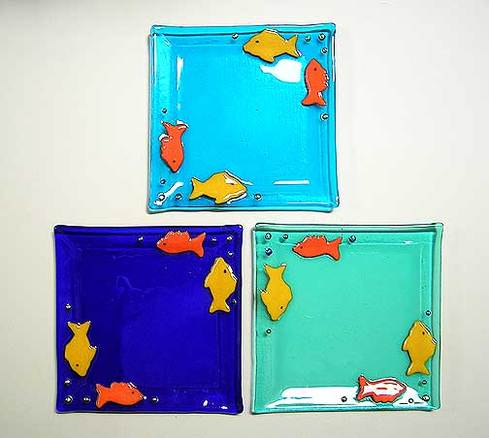 Latta's Fused Glass Square Plates (fish)